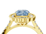 Yellow gold Fancy Blue Cushion  Cut Diamond Milgrain Floral Halo Engagement Ring with Pavé Band_19