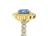 Yellow gold Fancy Blue Cushion  Cut Diamond Milgrain Floral Halo Engagement Ring with Pavé Band_20