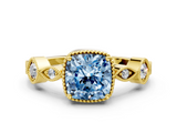 Yellow gold Fancy Blue Cushion  Cut Diamond Milgrain Marquise Band with Prong Setting_3