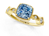 Yellow gold Fancy Blue Cushion  Cut Diamond Milgrain Marquise Band with Prong Setting_4