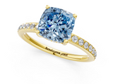 Yellow gold Fancy Blue Cushion  Cut Diamond Pavé Band Ring with Four-Prong Setting_40