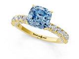 Yellow gold Fancy Blue Cushion Cut Diamond Pavé Band Solitaire Ring with Prong Setting_82