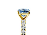 Yellow gold Fancy Blue Cushion Cut Diamond Pavé Band Solitaire Ring with Prong Setting_86