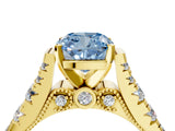 Yellow gold Fancy Blue Cushion  Cut Diamond Pavé Band Solitaire with Four-Prong Setting_19