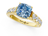 Yellow gold Fancy Blue Cushion  Cut Diamond Pavé Band Solitaire with Four-Prong Setting_4