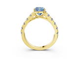 Yellow gold Fancy Blue Cushion  Cut Diamond Pavé Band Solitaire with Four-Prong Setting_6