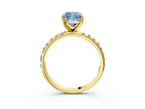 Yellow gold Fancy Blue Cushion  Cut Diamond Pavé Band Solitaire with Four-Prong Setting_6