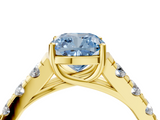 Yellow gold Fancy Blue Cushion  Cut Diamond Pavé Band Solitaire with Four-Prong Setting_7