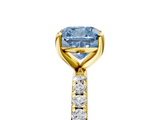 Yellow gold Fancy Blue Cushion  Cut Diamond Pavé Band Solitaire with Four-Prong Setting_8