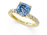 Yellow gold Fancy Blue Cushion  Cut Diamond Pavé Band with Four-Prong Setting_52