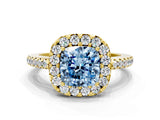 Yellow gold Fancy Blue Cushion Cut Diamond Pavé Halo Ring with Four-Prong Setting_36