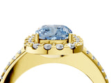 Yellow gold Fancy Blue Cushion Cut Diamond Pavé Halo Ring with Four-Prong Setting_40