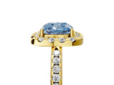 Yellow gold Fancy Blue Cushion Cut Diamond Pavé Halo Ring with Four-Prong Setting_41
