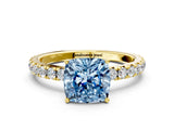 Yellow gold Fancy Blue Cushion Cut Diamond Pavé Solitaire Engagement Ring with Four-Prong Setting_71