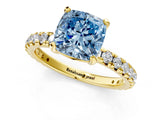 Yellow gold Fancy Blue Cushion Cut Diamond Pavé Solitaire Ring with Round Band and Prong Setting_13