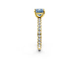 Yellow gold Fancy Blue Cushion Cut Diamond Pavé Solitaire Ring with Round Band and Prong Setting_14