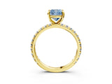 Yellow gold Fancy Blue Cushion Cut Diamond Pavé Solitaire Ring with Round Band and Prong Setting_15