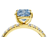 Yellow gold Fancy Blue Cushion Cut Diamond Pavé Solitaire Ring with Round Band and Prong Setting_16