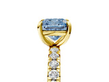 Yellow gold Fancy Blue Cushion Cut Diamond Pavé Solitaire Ring with Round Band and Prong Setting_17
