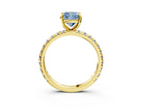 Yellow gold Fancy Blue Cushion Cut Diamond Pavé Solitaire Ring with Round Band and Prong Setting_27