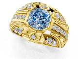 Yellow gold Fancy Blue Cushion Cut Diamond Pave Art Deco Split Shank Ring with Four-Prong Setting_1
