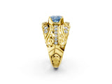 Yellow gold Fancy Blue Cushion Cut Diamond Pave Art Deco Split Shank Ring with Four-Prong Setting_2