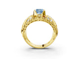 Yellow gold Fancy Blue Cushion Cut Diamond Pave Art Deco Split Shank Ring with Four-Prong Setting_3