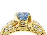 Yellow gold Fancy Blue Cushion Cut Diamond Pave Art Deco Split Shank Ring with Four-Prong Setting_4