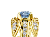 Yellow gold Fancy Blue Cushion Cut Diamond Pave Art Deco Split Shank Ring with Four-Prong Setting_5
