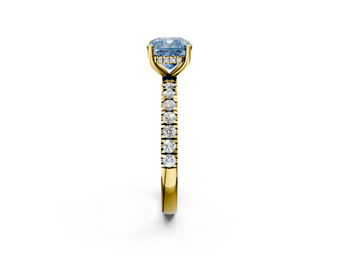 Yellow gold Fancy Blue Cushion  Cut Diamond Pave Band Solitaire Ring with Four-Prong Setting_26