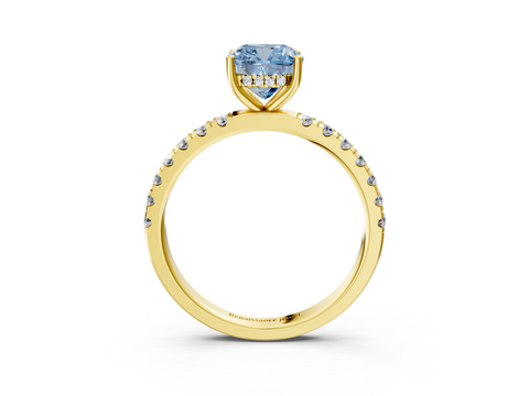 Yellow gold Fancy Blue Cushion  Cut Diamond Pave Band Solitaire Ring with Four-Prong Setting_27