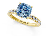 Yellow gold Fancy Blue Cushion Cut Diamond Pave Band Solitaire Ring with Four-Prong Setting_59