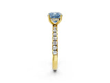 Yellow gold Fancy Blue Cushion Cut Diamond Pave Band Solitaire Ring with Four-Prong Setting_60