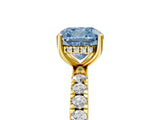 Yellow gold Fancy Blue Cushion Cut Diamond Pave Band Solitaire Ring with Four-Prong Setting_63