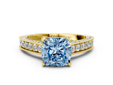 Yellow gold Fancy Blue Cushion  Cut Diamond Pave Band with Four-Prong Setting_19