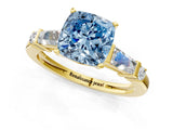 Yellow gold Fancy Blue Cushion  Cut Diamond Ring with Baguette Side Stones, Channel Set Band, and Four-Prong Setting_25
