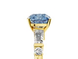 Yellow gold Fancy Blue Cushion  Cut Diamond Ring with Baguette Side Stones, Channel Set Band, and Four-Prong Setting_29