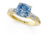 Yellow gold Fancy Blue Cushion  Cut Diamond Ring with Baguette Side Stones, Channel Set Band, and Four-Prong Setting_4