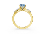 Yellow gold Fancy Blue Cushion  Cut Diamond Ring with Baguette Side Stones, Channel Set Band, and Four-Prong Setting_6