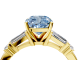 Yellow gold Fancy Blue Cushion  Cut Diamond Ring with Baguette Side Stones, Channel Set Band, and Four-Prong Setting_7