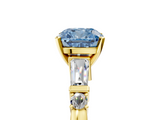 Yellow gold Fancy Blue Cushion  Cut Diamond Ring with Baguette Side Stones, Channel Set Band, and Four-Prong Setting_8