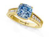 Yellow gold Fancy Blue Cushion Cut Diamond Ring with Milgrain Pavé Band and Four-Prong Setting_21