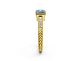 Yellow gold Fancy Blue Cushion Cut Diamond Ring with Milgrain Pavé Band and Four-Prong Setting_22