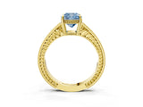 Yellow gold Fancy Blue Cushion Cut Diamond Ring with Milgrain Pavé Band and Four-Prong Setting_23