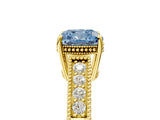 Yellow gold Fancy Blue Cushion Cut Diamond Ring with Milgrain Pavé Band and Four-Prong Setting_25