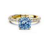 Yellow gold Fancy Blue Cushion  Cut Diamond Ring with Pavé Band and Four-Prong Setting_66