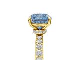 Yellow gold Fancy Blue Cushion  Cut Diamond Ring with Pavé Band and Four-Prong Setting_71