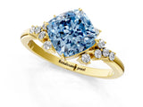 Yellow gold Fancy Blue Cushion Cut Diamond Ring with Side Stones and Four-Prong Setting_79