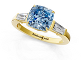 Yellow gold Fancy Blue Cushion  Cut Diamond Ring with Tapered Baguette Side Stones in Four-Prong Setting_4