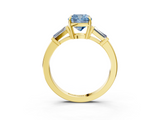 Yellow gold Fancy Blue Cushion  Cut Diamond Ring with Tapered Baguette Side Stones in Four-Prong Setting_6